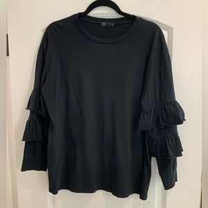 M//C Black Medium Long Sleeve Ruffle Blouse